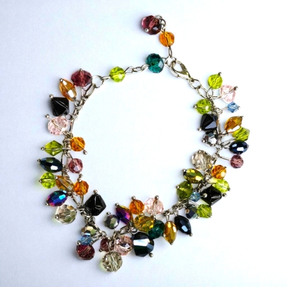 Multicolor Crystal Charm Bracelet Handmade Silvertone Crystal Bracelet - Picture 1 of 17